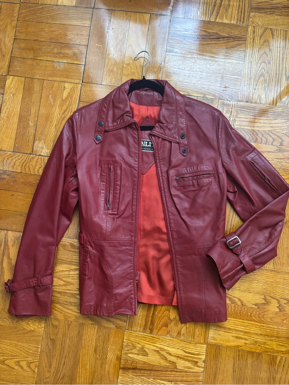1970s Vintage Brick Red Leather Moto Jacket | Buckle Details & Zippered Accents